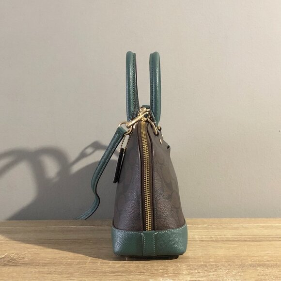 Coach Mini Sierra Satchel Signature Canvas Brown Turquoise Crossbody Bag F34290 - Picture 4 of 16